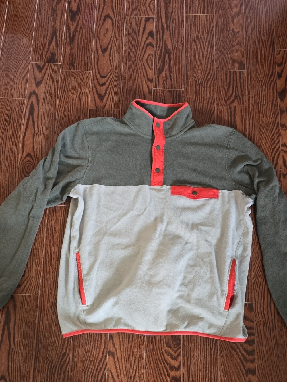 Eddie Bauer Olive Green Fleece Pullover with Coral Trim